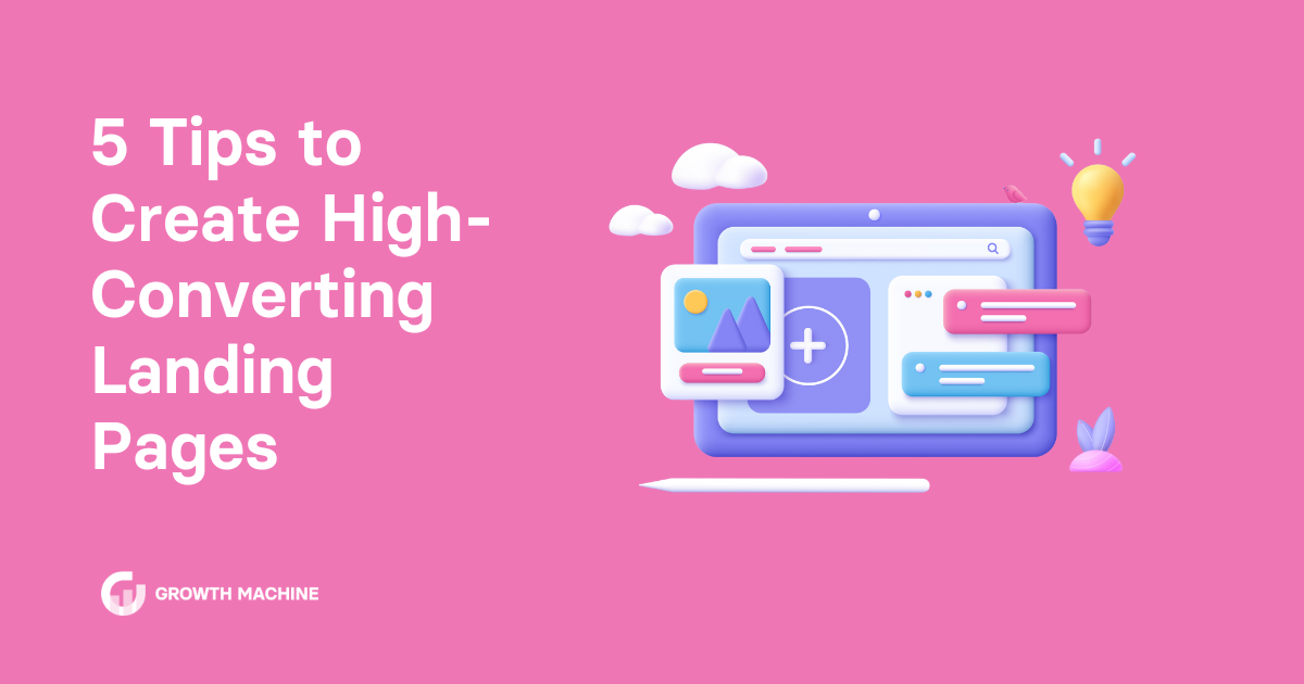High-Converting Landing Pages: Graphic of a website with image and bullet points
