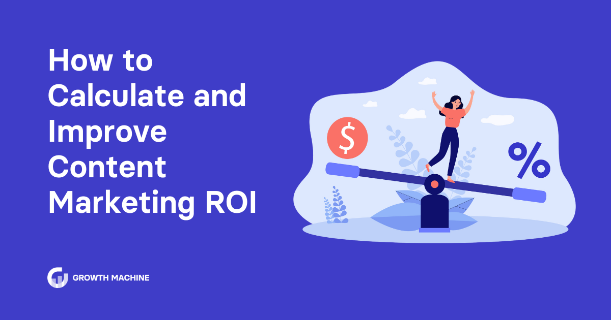 Content Marketing ROI: Graphic of a woman standing on a scale between a dollar sign and percent sign