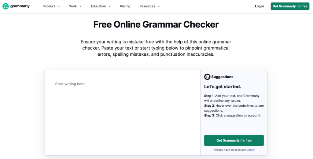 Content marketing tools: Graphic of Grammarly's home page