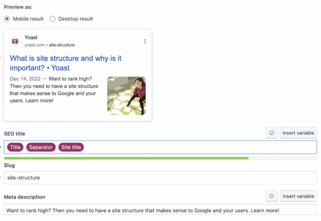 Content marketing tools: Screenshot of Yoast SEO's plug-in